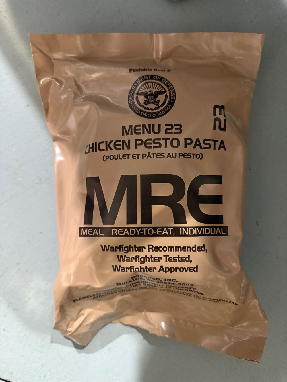 MRE chicken pesto pasta SEALED